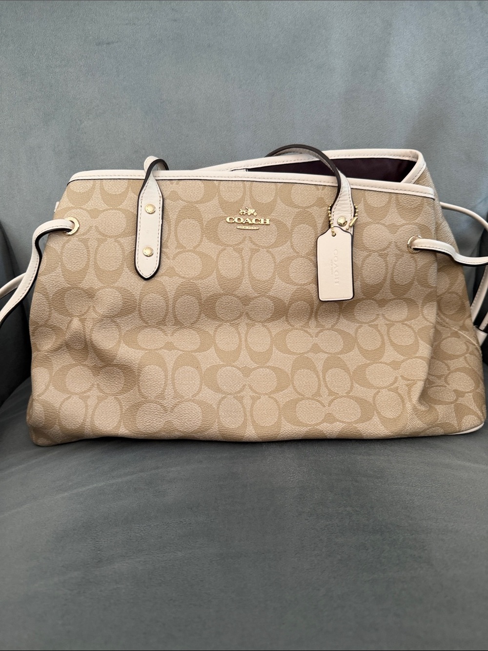 Coach Tan Signature Tote with Cream Trim